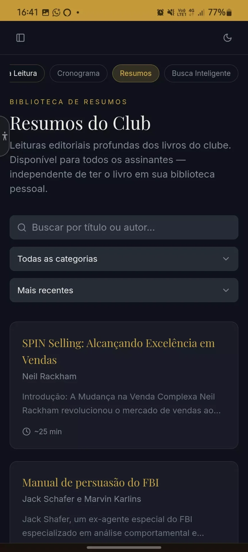 Biblioteca de resumos com SPIN Selling e Manual de Persuasão do FBI